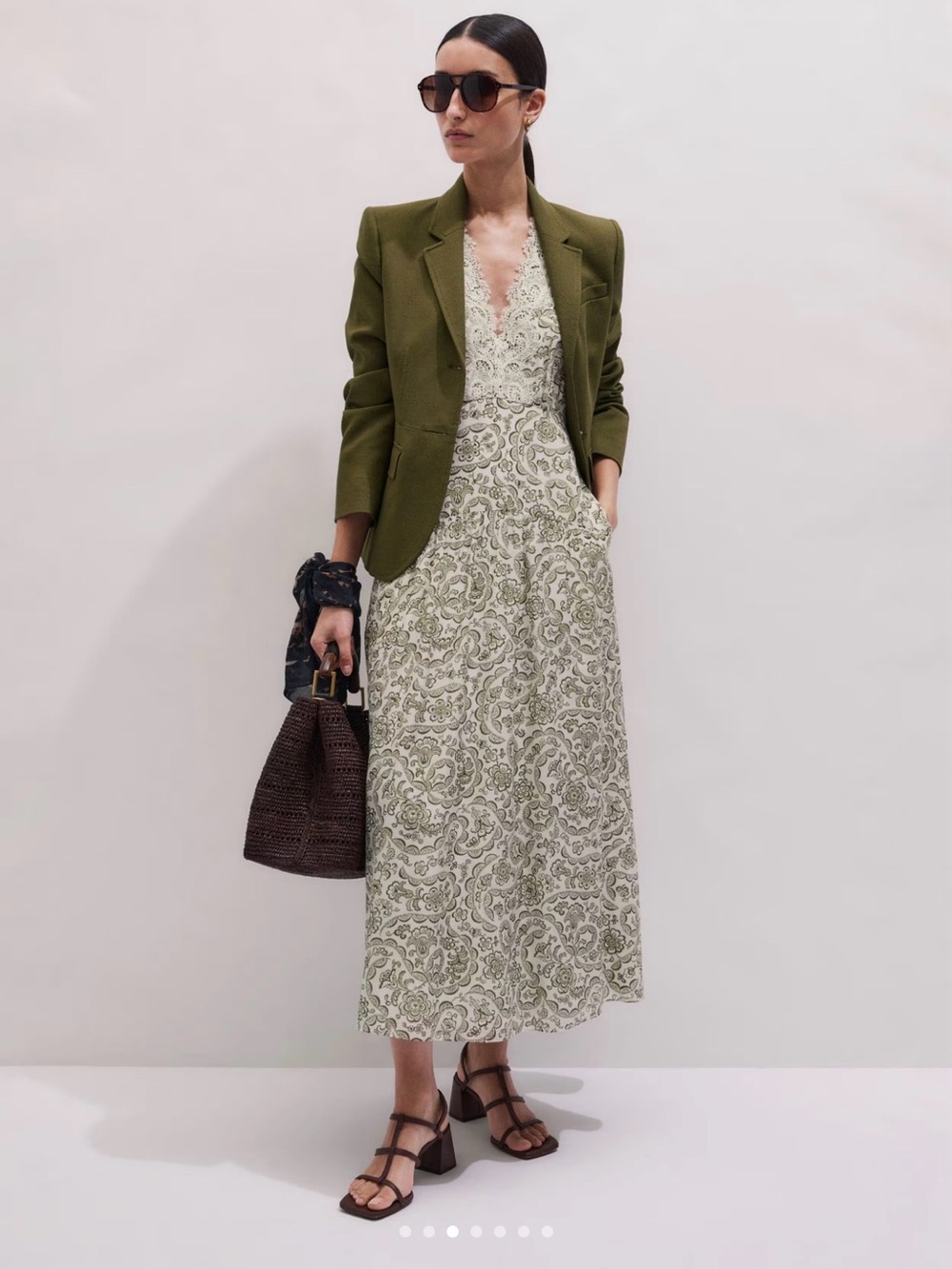 ME+EM Silk Cotton Entangled Lace Print Maxi V Neck Dress - Picture 8 of 12